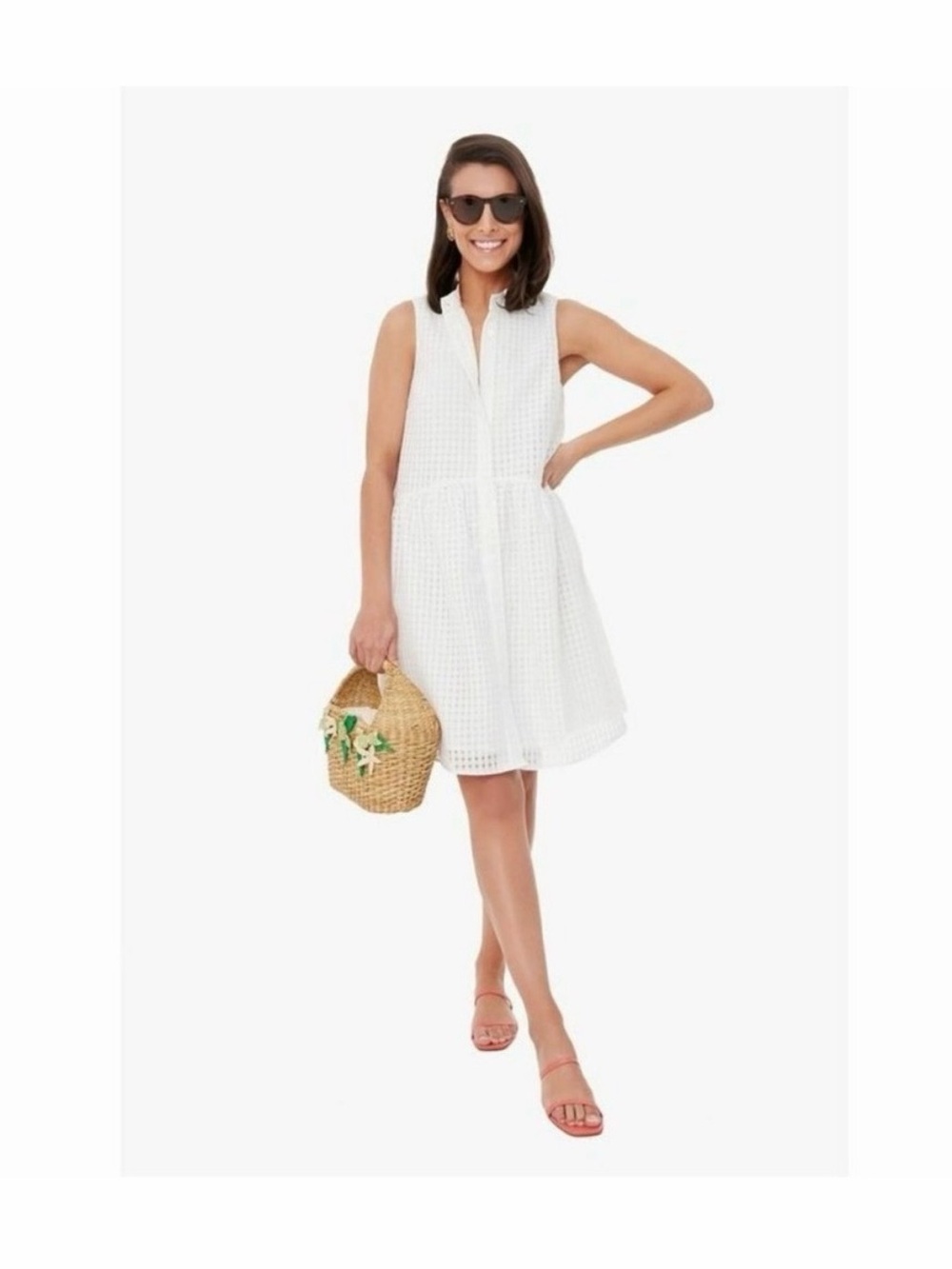 NWT Tuckernuck Women's White Burnout Sleeveless Royal Shirt Dress Lace Pockets
